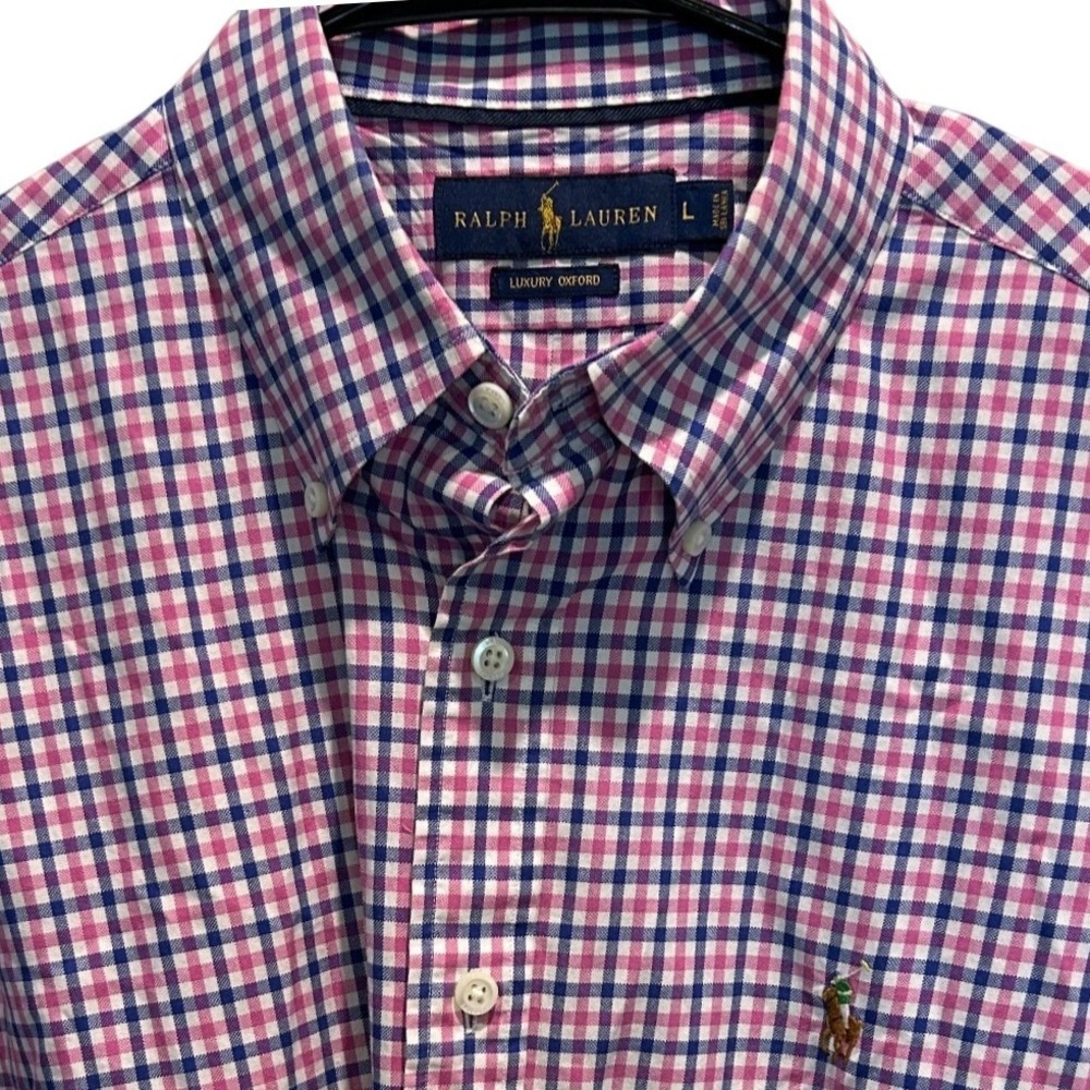 Ralph Lauren Luxury Oxford Large Mens Pink Blue Gingham Check Button Down Shirt